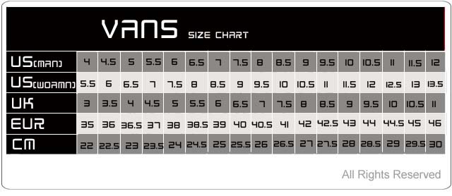 vans shoe size chart us